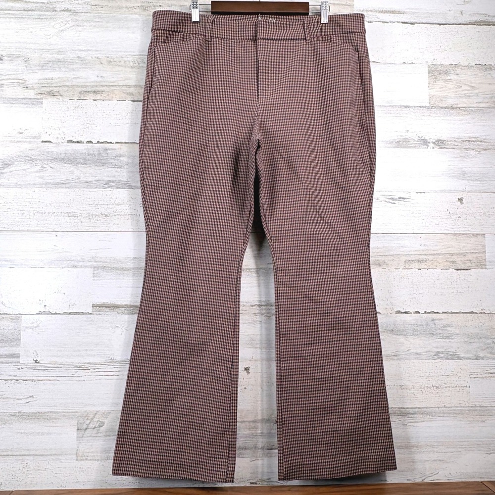 Old Navy High Rise Pixie Flare Pants Womens 18 Brown Check Gingham Dark Academia